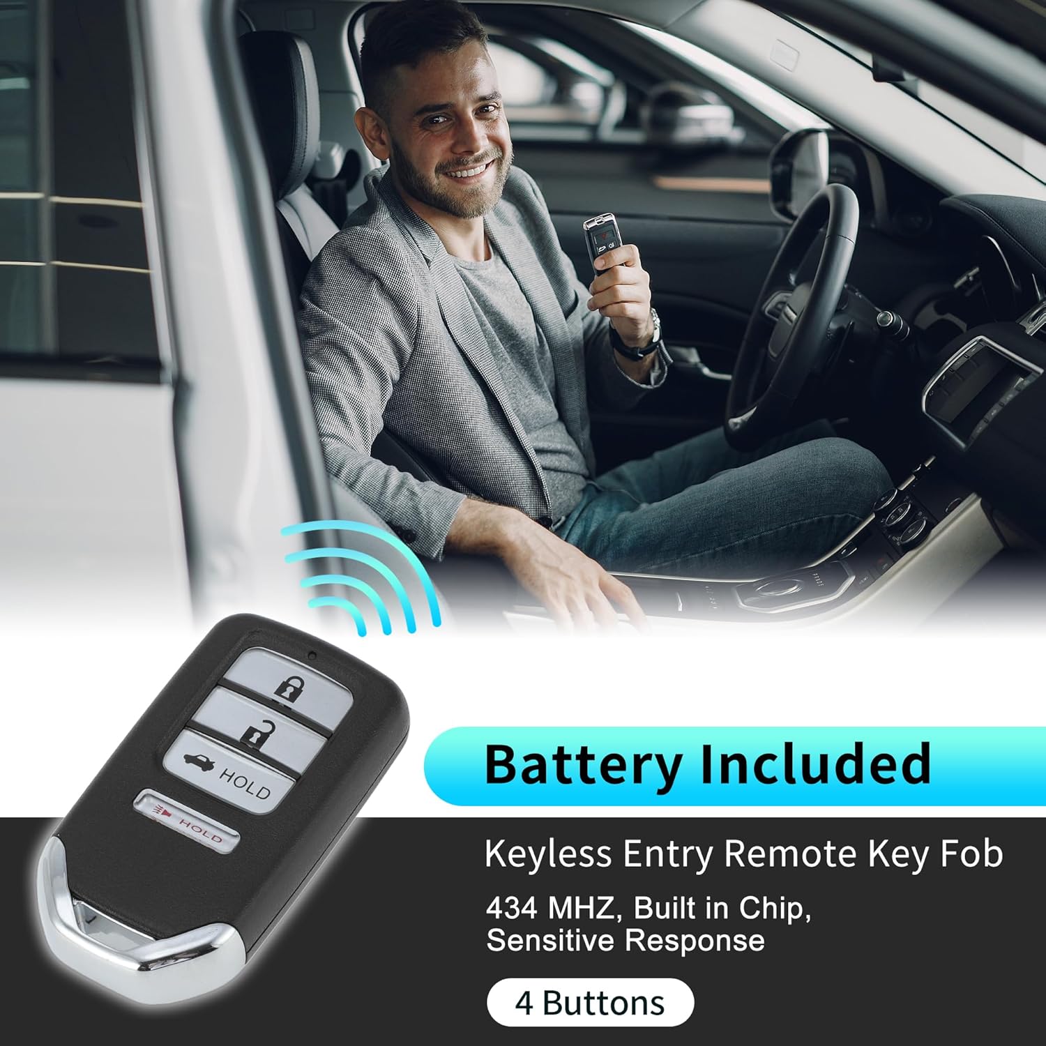 X AUTOHAUX CWTWB1G0090 434Mhz Replacement Keyless Entry Remote Smart Key Fob for Honda Accord LX Sport 20SPT 2018 2019 2020 2021 2022 72147-TVA-A11 4A Chip 4 Buttons