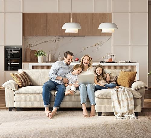 Miniatura 7 de LINSY HOME Sofá modular de 123 pulgadas, sofá modular beige de pana para sala de estar, sofá en forma de L con otomana móvil, modernos sofás