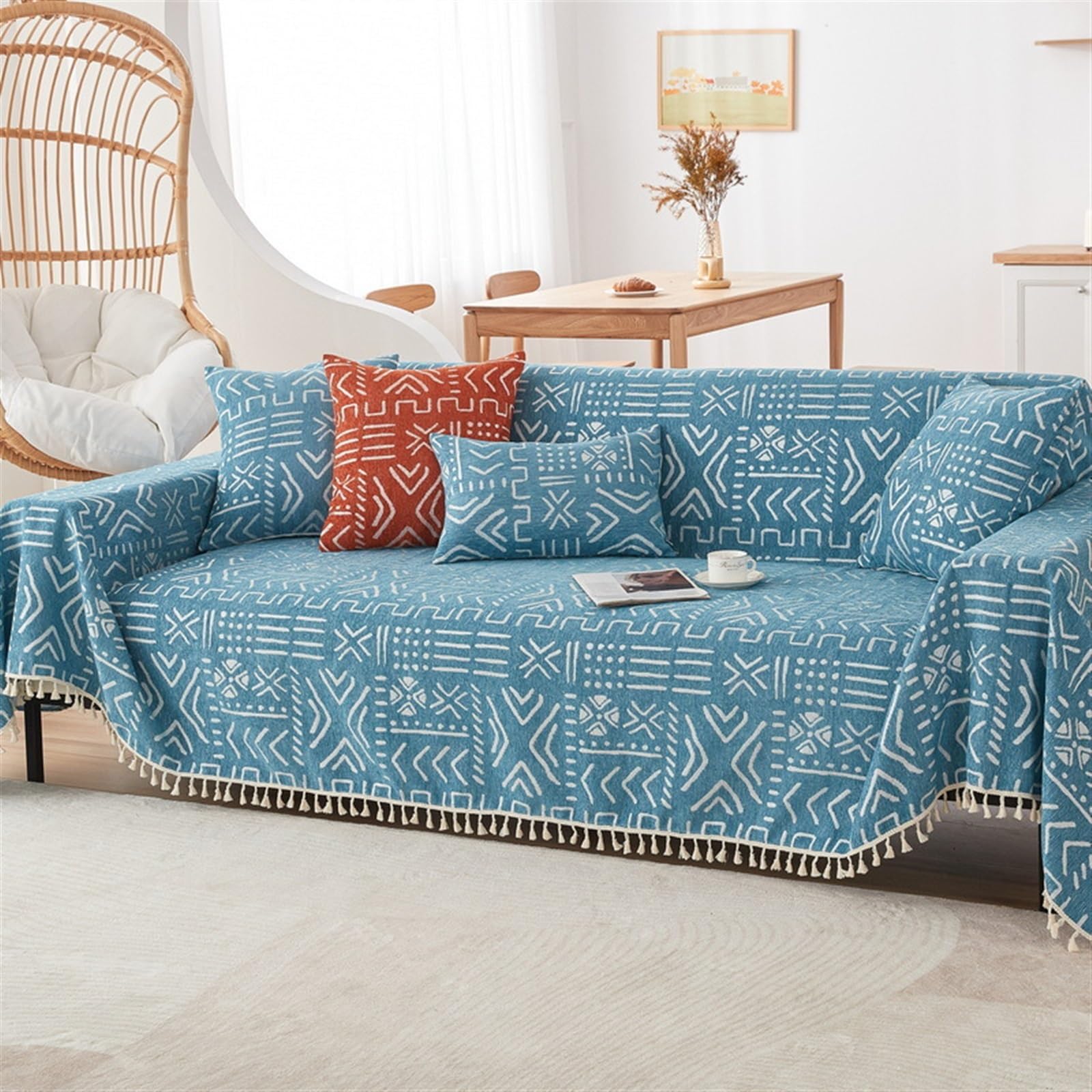 Housse de protection élégante en tissu bleu premium pour divan