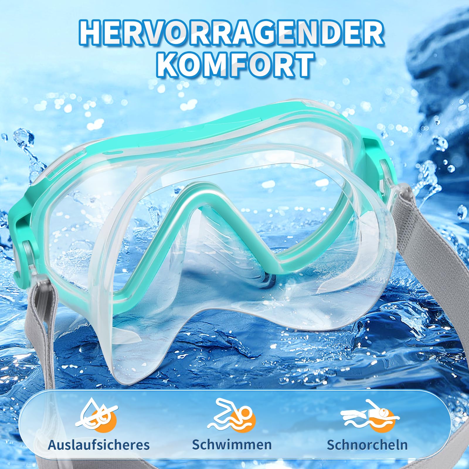 Supertrip Taucherbrille Erwachsene mit Nasenschutz, verstellbarem Stoffband,180° Panorama HD Tempered Glas, Schwimmbrille, Schnorchelmaske, Tauchmaske für Herren Damen Jugendliche