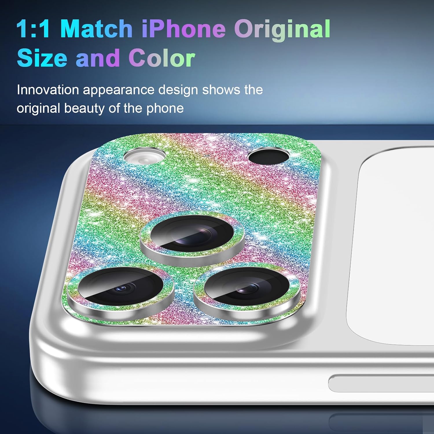 Casetego for iPhone 17 Pro Max Camera Lens Protector,[Upgraded Glitter Design],[Strong Adhesion],Completely Shiny 9H Tempered Glass Lens with Metal Accessories Camera Protection for Women,ShinyColor