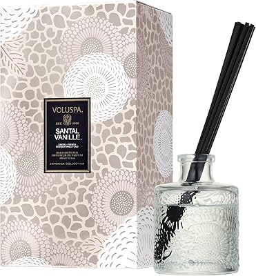 Voluspa Santal Vanille Scented Reed Diffuser, 3.4 oz, Luxury Santal Diffuser, Oil Reed Diffusers for Home, Handcrafted in The USA