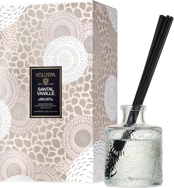 Santal Vanille Scented Reed Diffuser, 3.4 oz, Luxury Santal Diffuser, Oil Reed Diffusers for Home, Handcrafted in the USA