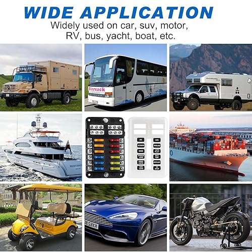 Miniatura 5 de cyrico - Bloque de fusibles, soporte de caja de fusibles de 12 V con indicador LED, cubierta impermeable, panel de 12 circuitos con bus negativo