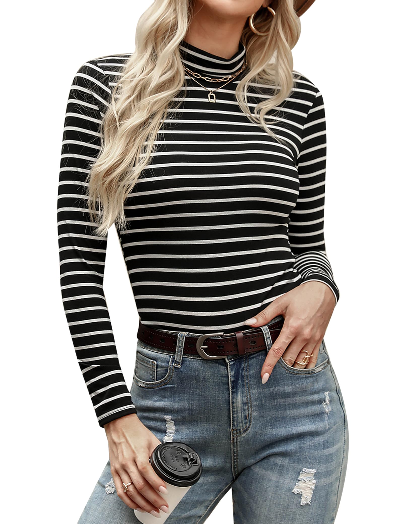 Aottori Rollkragenshirt Damen Baumwolle Basic Langarmshirt Slim Fit Winter | Oberteile Langarm, Top Rollkragen, Unterziehshirt Dünn, Stretch, Casual, Elegant, Einfarbig, für Herbst Alltag Freizeit Büro