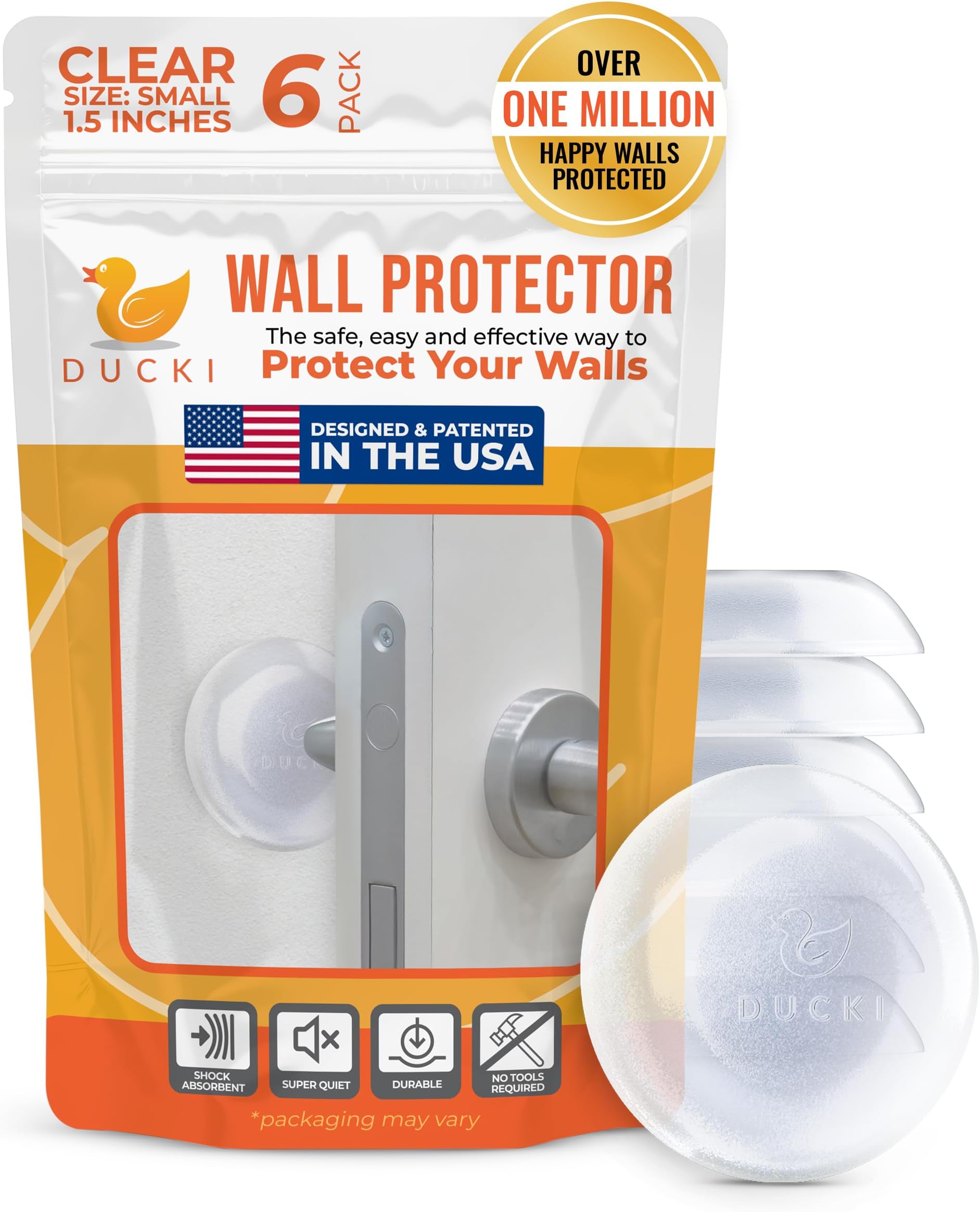 - Ducki Door Wall Bumper Protector - Self Adhesive Stopping Shield Prevents Damage & Noise for Knob Handle, Refrigerators, Furniture Home or Office, Shock Absorbing, Discreet, Reusable - 6 Pack Clear