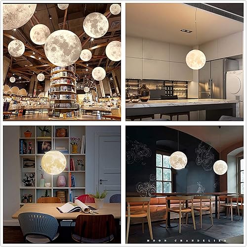 Miniatura 3 de Lámpara colgante de luna, luz nocturna, lámpara de impresión 3D, luz de techo blanca cálida para dormitorio de niños, hogar, restaurante, oficina