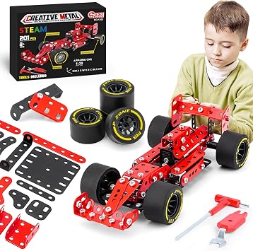 Building Car Metal Model Kits,STEM Building Toys Model Car Kits for Boys 8-12,Erector Sets 120 Scale Red Racing Car Metal Building Blocks for Kids Boys 8 9 10 11 12-16 Years Old