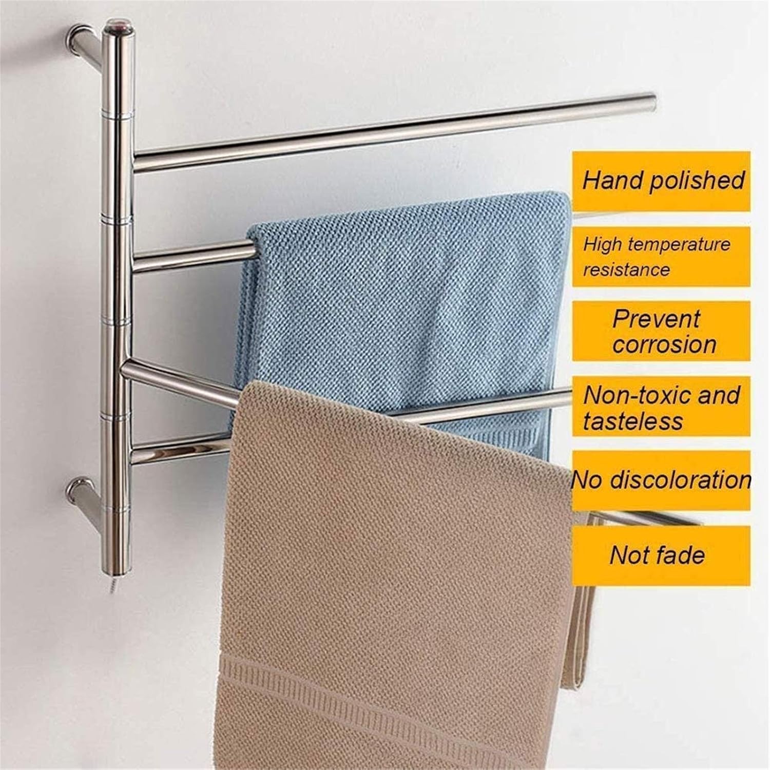 Towel Warmer and Drying Rack Swivel Home Bathroom 51W Electric 4-Bar Towel Drying Rack, Wall Mounted Design Towel Hanger, Towel Heater,