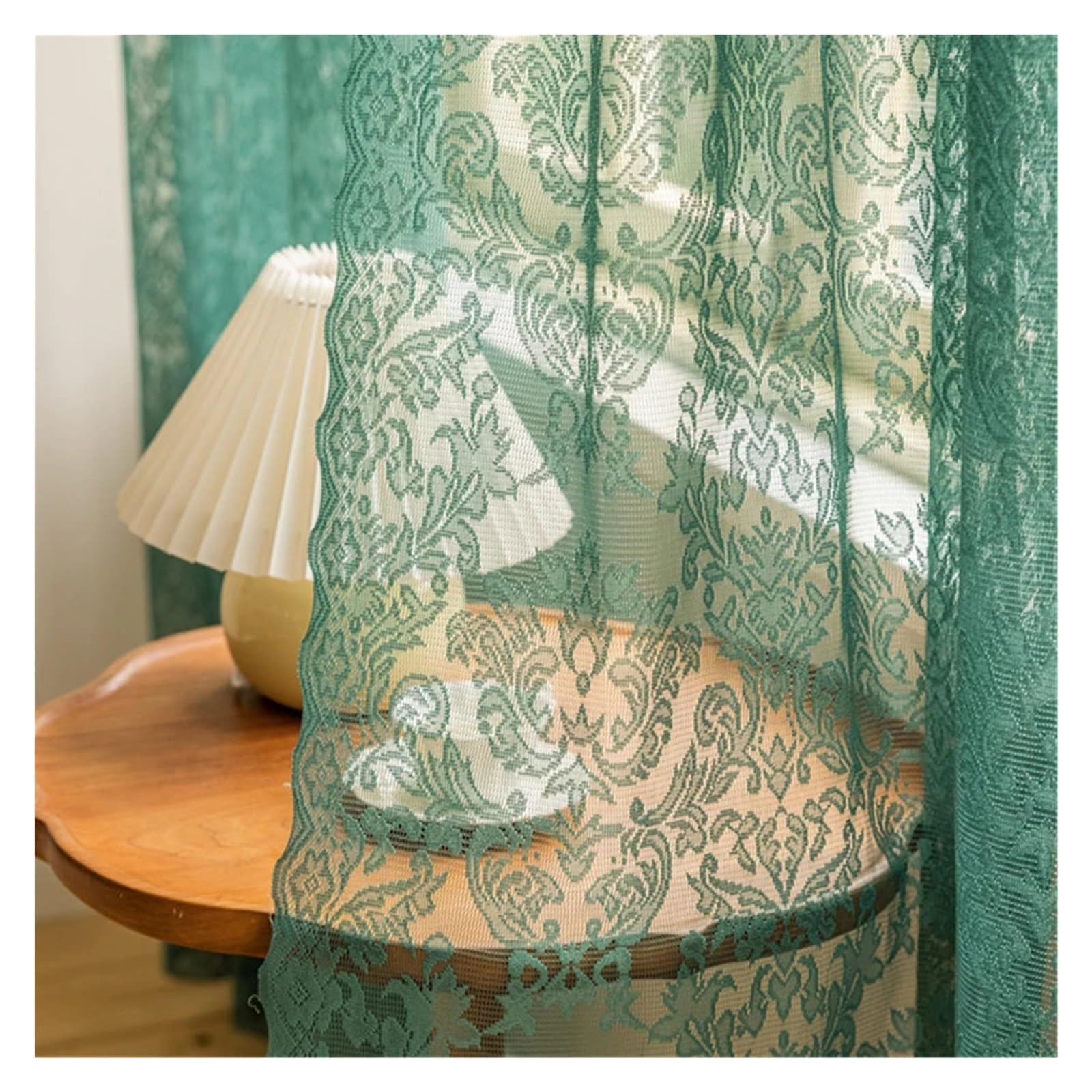 CSSHNL Lace Curtains Green Lace Sheer Curtains For Living Room Divider Bedroom Girl Princess Window Tulle Door Curtain Drapes Tablecloth(GROMMET TOP_W145XL200CM 1PC)