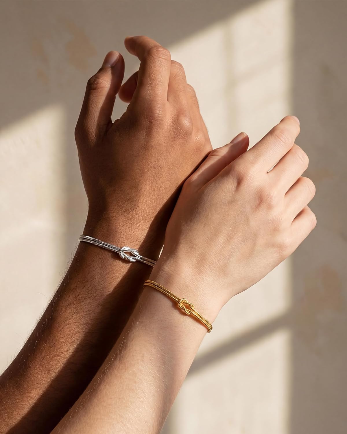 Gold Silver Love Knot Bracelet, 18K Gold Plated Silver Bracelets for Women, Matching Bracelets for Couples, Mothers Day Gifts for Friends