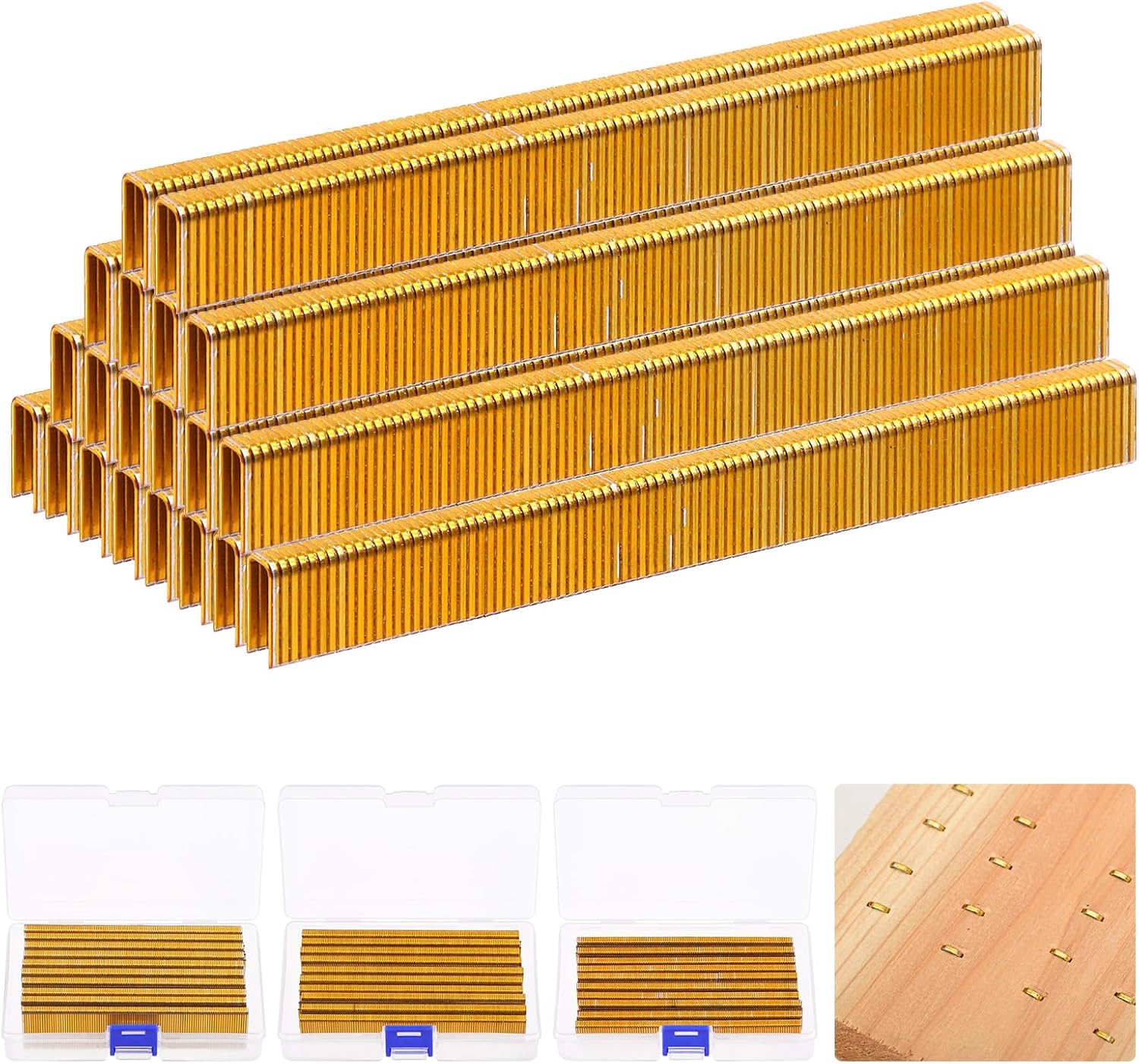 Hilitchi 2000Pcs 1 Inch 18 Gauge Narrow Crown Staples, Gold Brad Nails Gun Nails 18 Gauge Galvanized Finish Staples with Storage Case