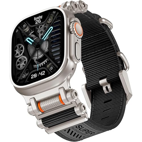 TAURI Nylon for Apple Watch Ultra 3/2 Bands 49mm, Black | [Stainless Steel Metal Connector + Rugged Nylon Braided Strap] for iWatch Ultra 3/2/1 Adjustable Woven Men Women