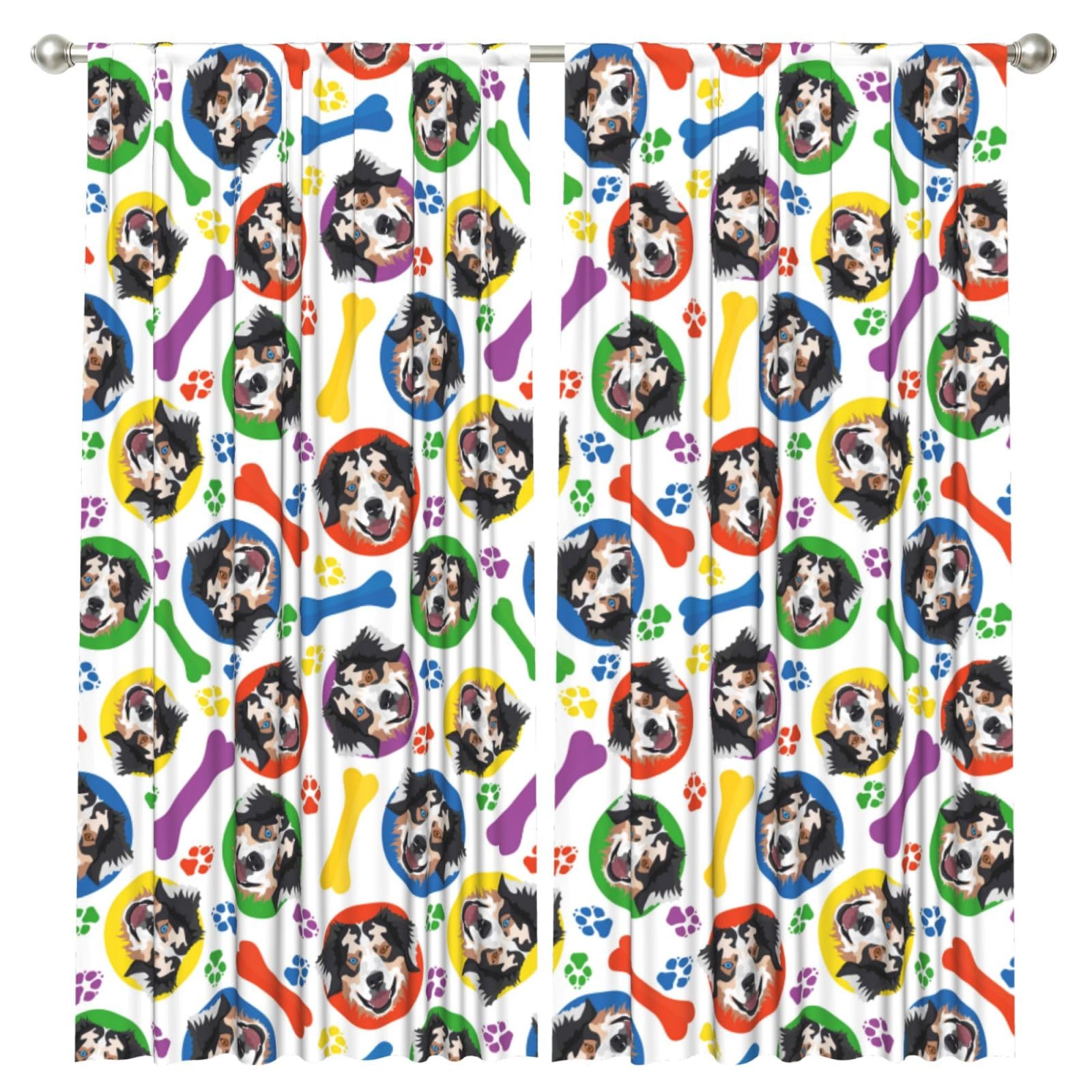 InOmak Colorful And Playful Australian Shepherd, 2 Panels Window Curtains 52 x 84 Inch Blackout Curtains for Living Room Bedroom
