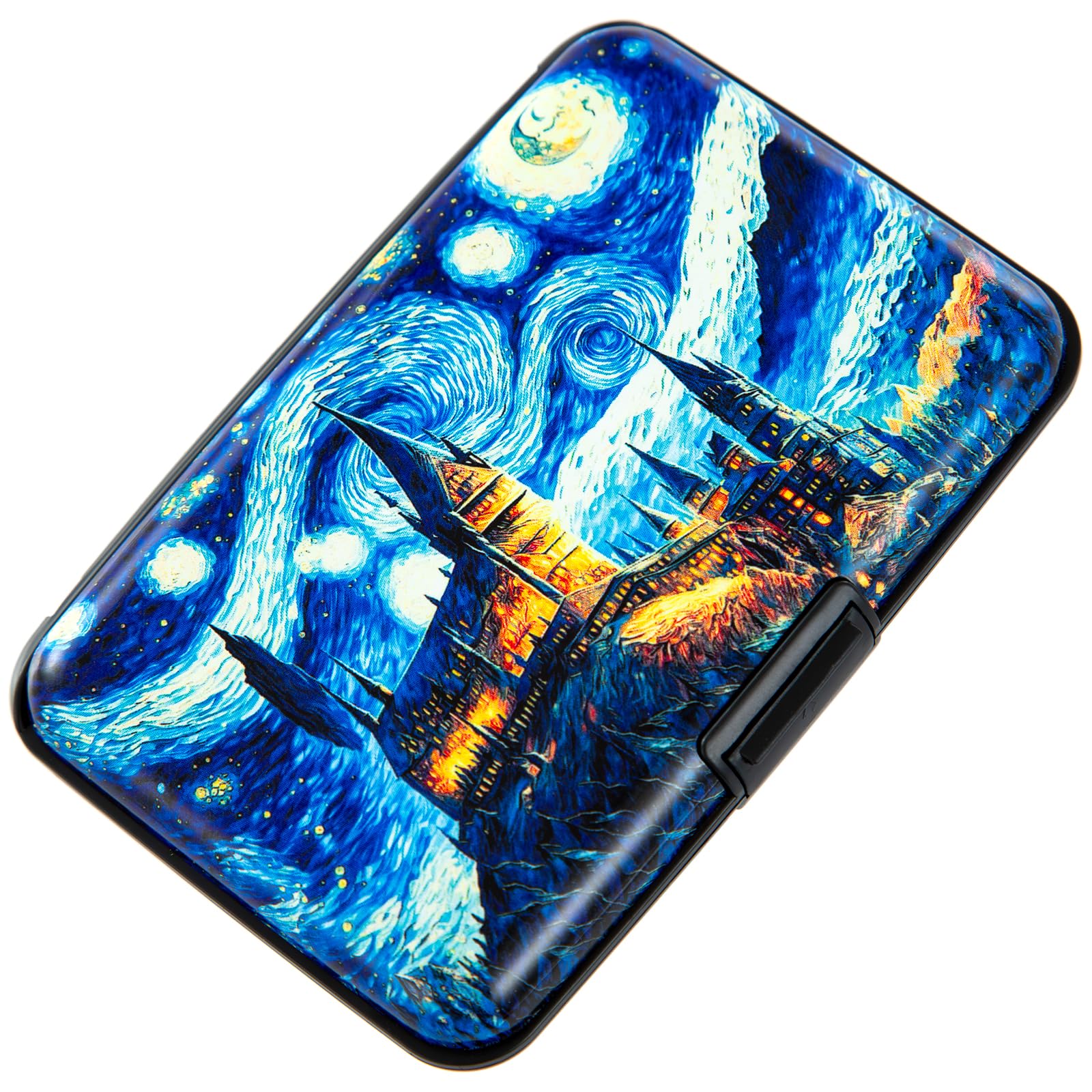 Kaabao Credit Card Holder, Metal Card Wallet RFID Blocking Mini Slim Aluminum Business Hard Card Case for Women Men (Starry Night Castle)