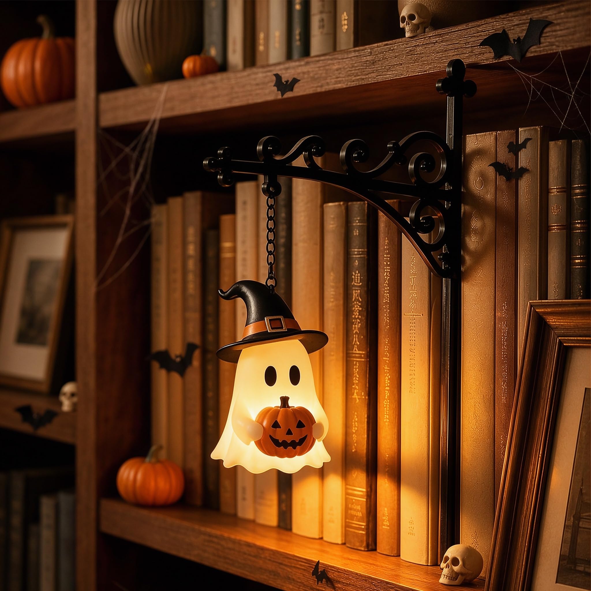 SylvaFusion Library Bookshelf Lantern, Halloween Ghost Book Shelf Lantern