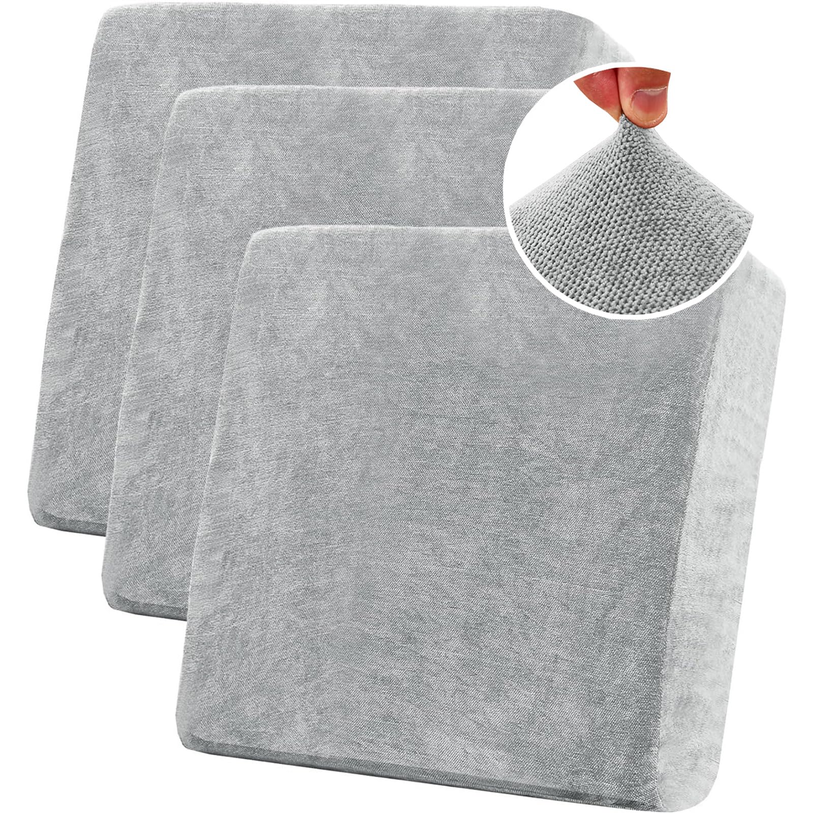BXFUL Stretch Sofa Seat Cushion Covers, Chenille Sofa Cushion Slipcovers, High Stretch Couch Covers for Living Room Non Slip Furniture Slipcover with Elastic Bottom (3PC 1-Seater,Light Gray)