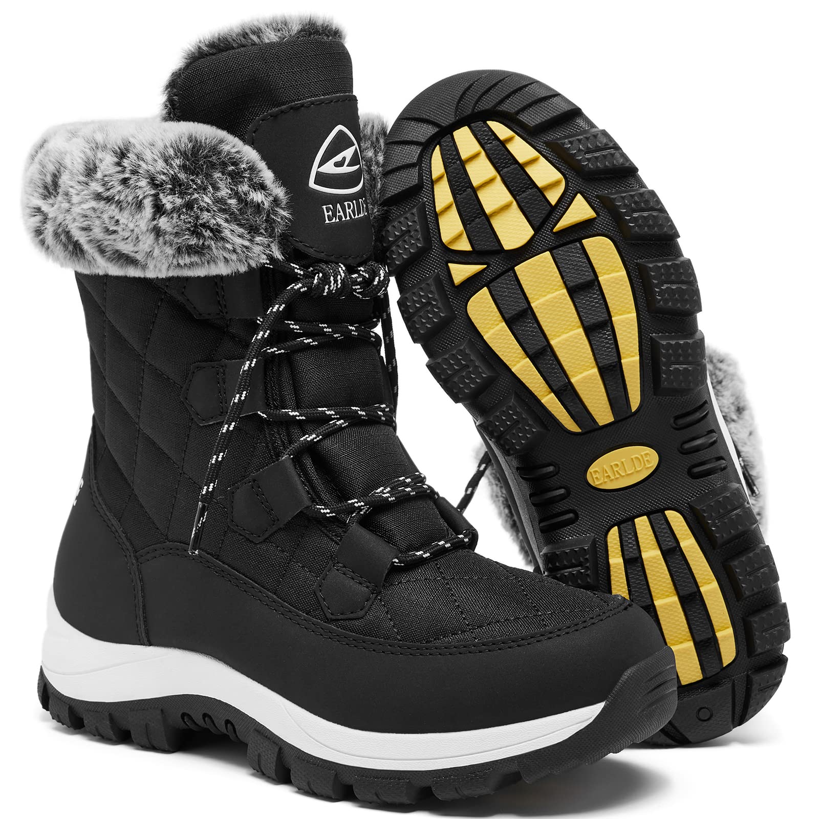 EARLDE Women's Snow Boots Waterproof Winter Boots Mid-Calf Outdoor Lightweight Warm Faux Fur Lined with Non-slip Sole