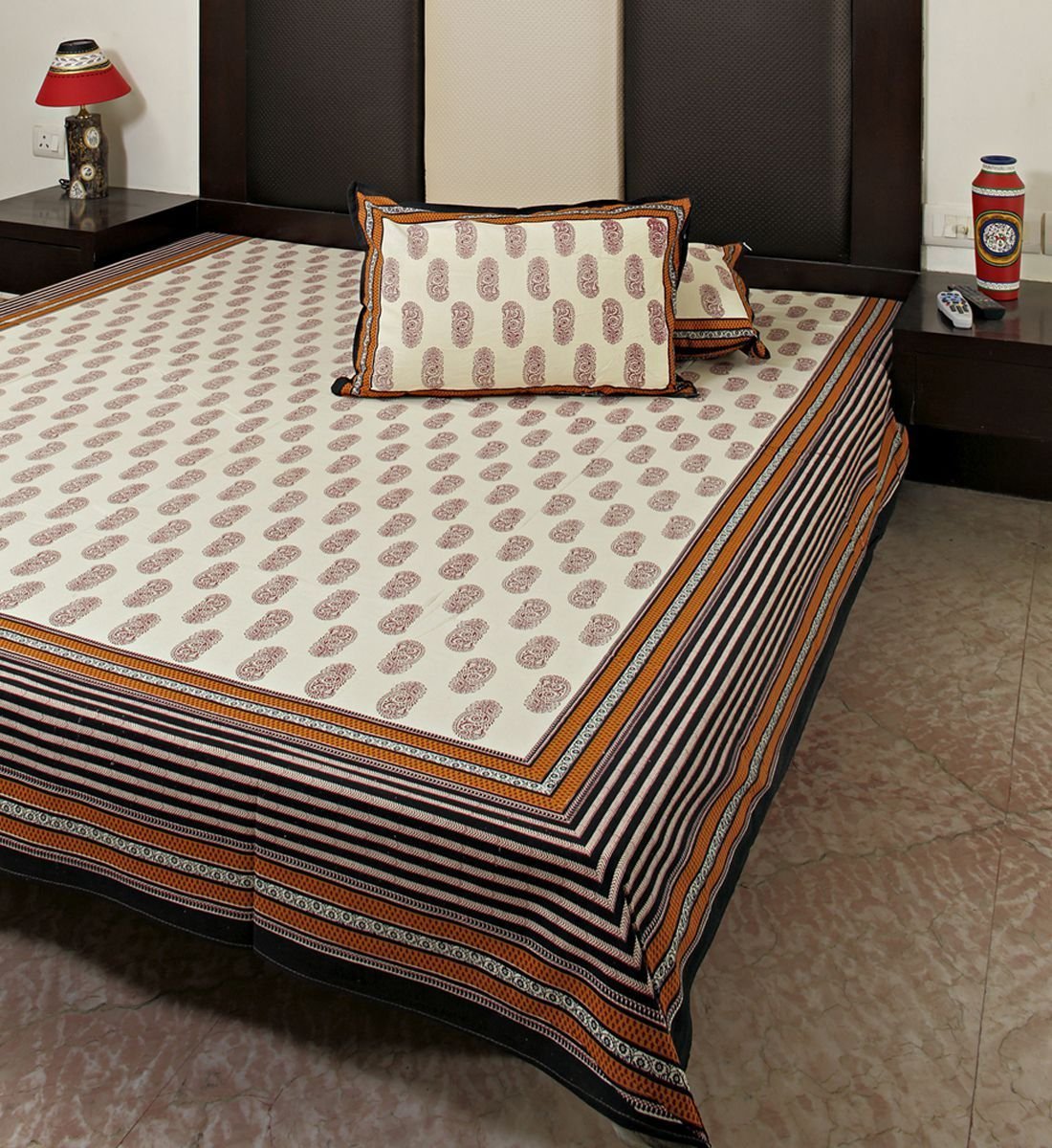 Brown - Bagh Block Printed Cotton Single Bed Cover (91 x 59 in)