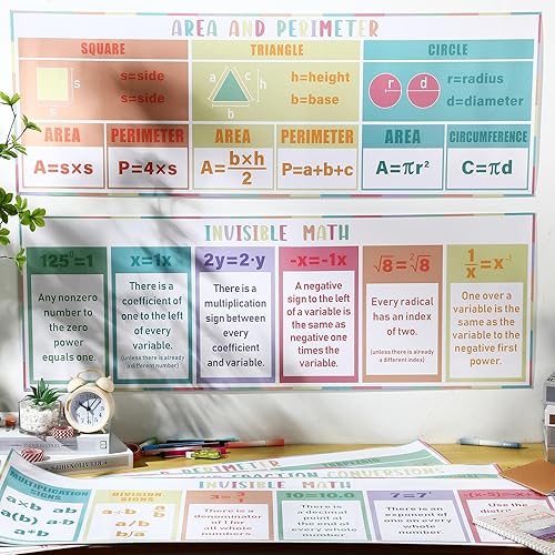 Miniatura 7 de 5 pósteres de matemáticas para escuela secundaria de 13 x 40 pulgadas, decoración de tablón de anuncios para el aula, fracciones, matemáticas,