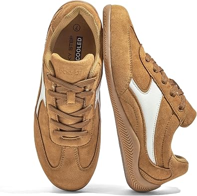 LUCKY STEP Womens Retro Casual Fashion Sneakers Classic Tennis Thin Sole Low Top Lightweight Running Trainer Trendy Cute Walking Shoes Comfortable Footwear