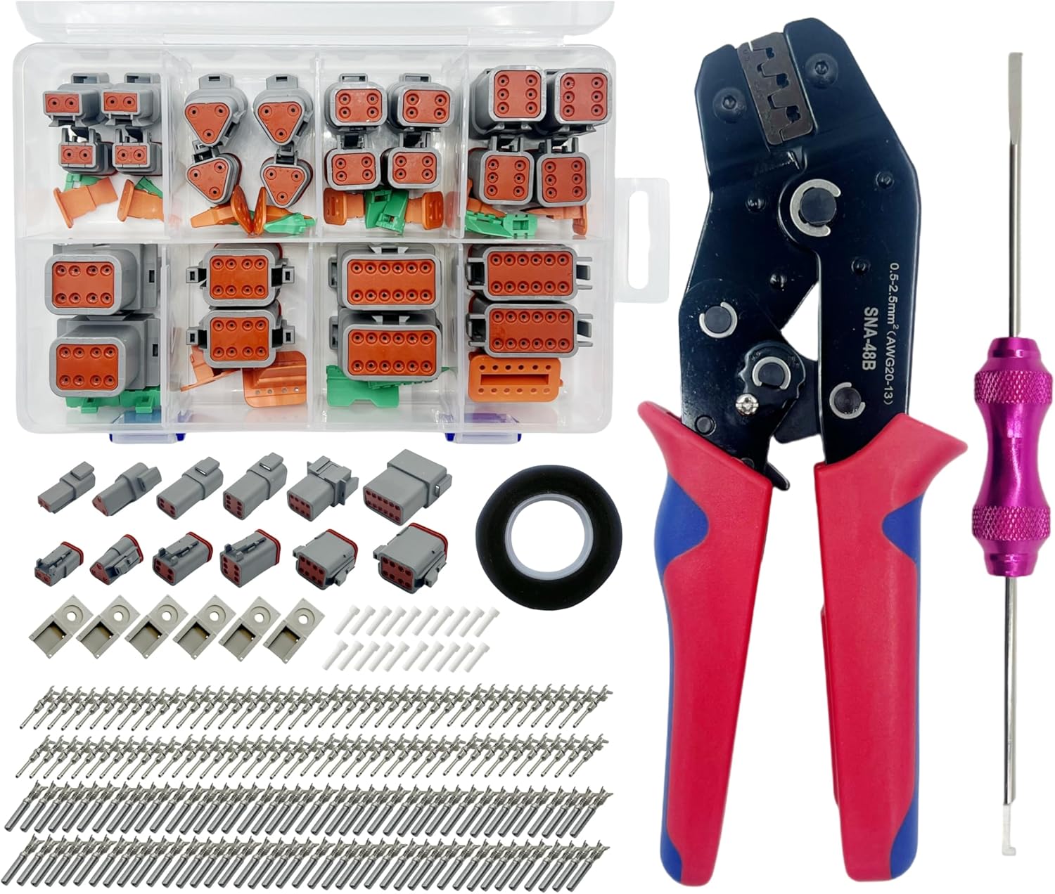 237 PCS Deutsch Connector Kit with ratchet crimping pliers and Terminal Removal Tool,DT2 3 4 6 8 12 Pin Connectors,IP68 Waterproof Electrical Connector Plug with 80 Pairs Size 16 Stamped Contacts