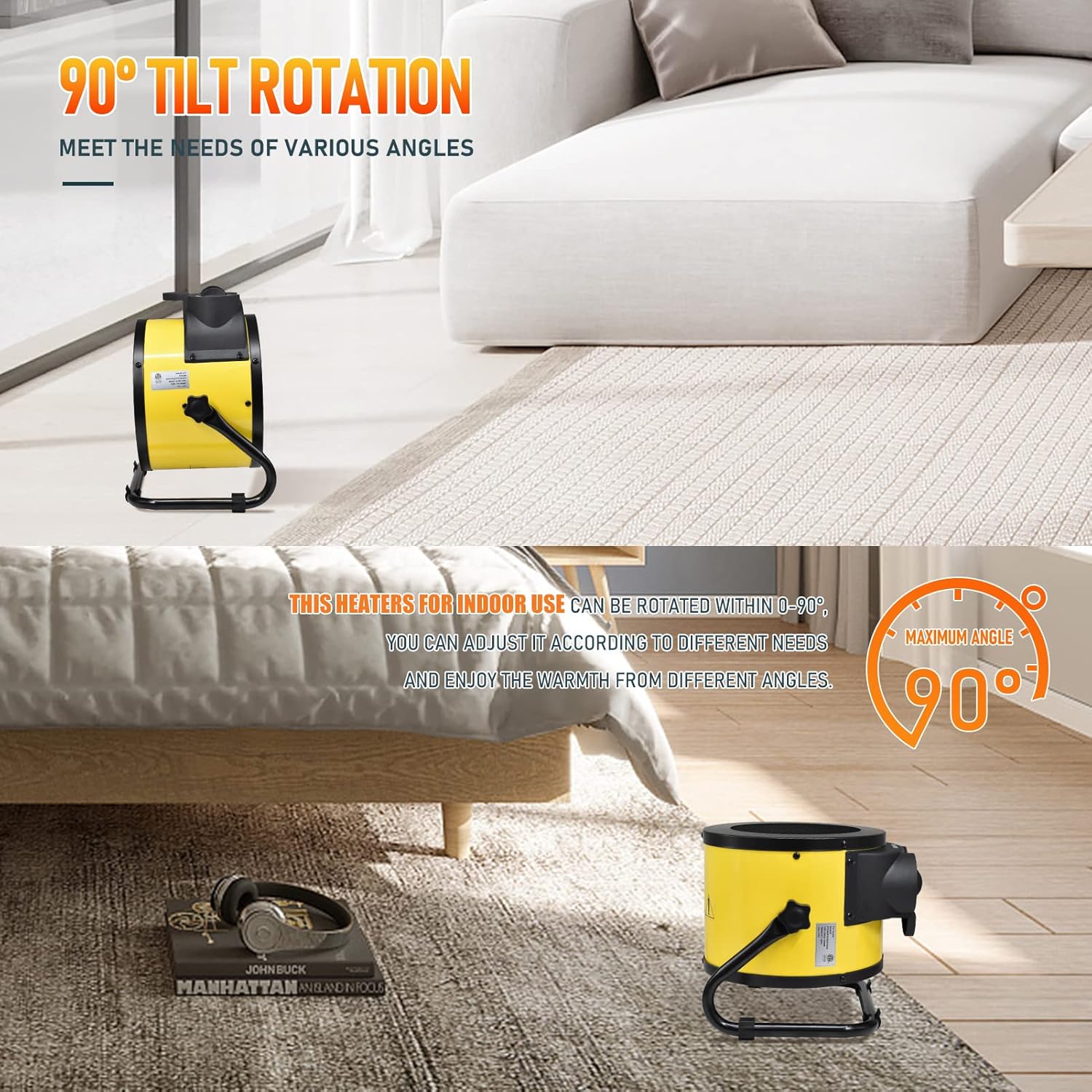 TONINGIO Portable Electric Heater, Indoor Electric Space Heater, 1500w Ceramic Heater with Thermostat, Super Long Cord, 3S PTC Fast Heating, Overheat Protection, Heaters for Garage, Bedroom, Office Fan Heater : Home & Kitchen