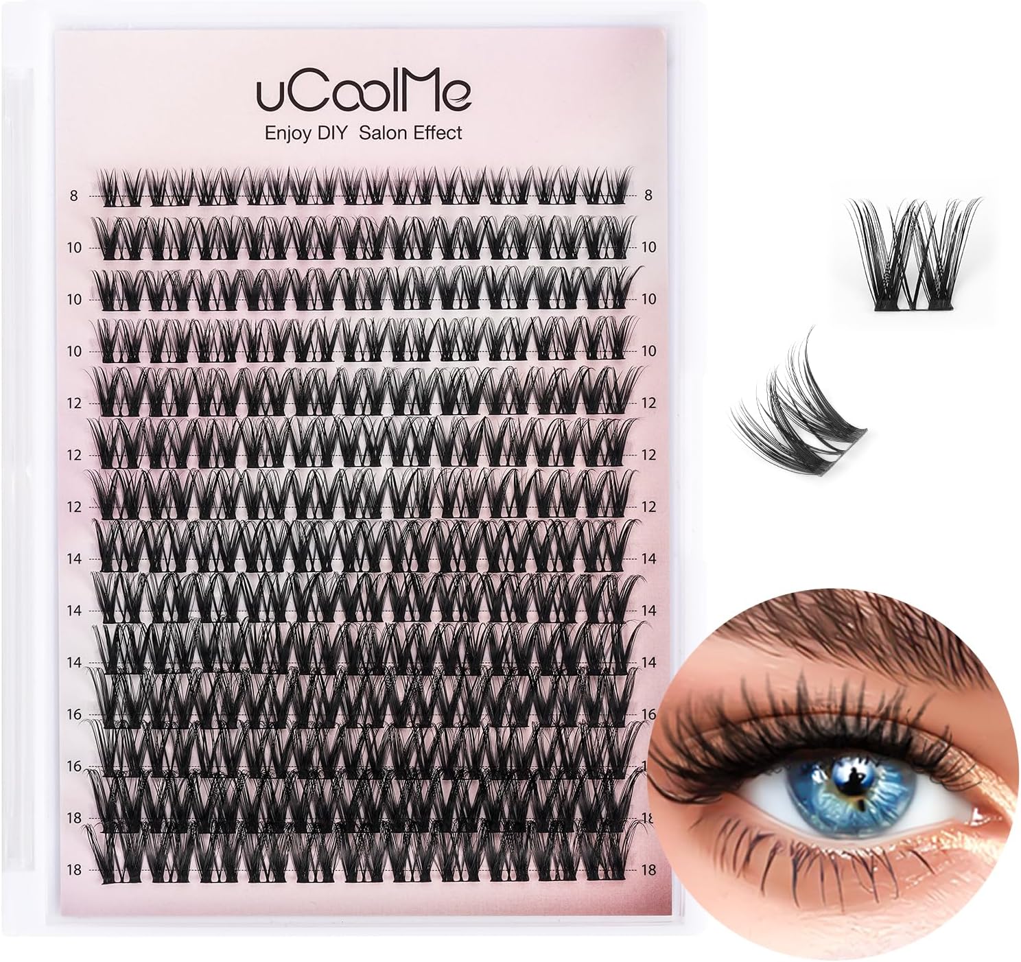 Flora Lash Clusters 8-18mm Light-Volume Wispy Eyelash Clusters D Curl - WideSpan DIY Eyelash Extension Spiky Cat Eye Lashes Individual Fake Eyelashes Clusters with 0.05mm Ultra-Thin Black Band