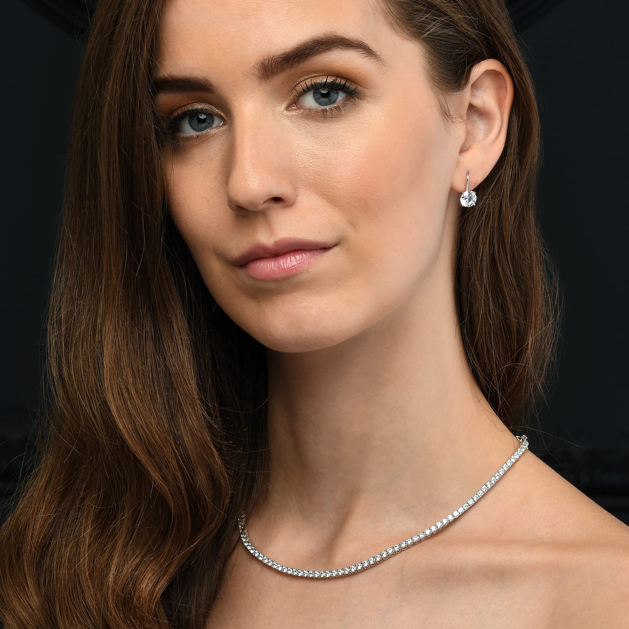 Diamond Treats Collar de Tenis en Plata de Ley 925, Impresionante Collar con Piedras de Circonita Cúbica, Collar de Cadena de Tenis en Plata de Ley 925 Para Mujer