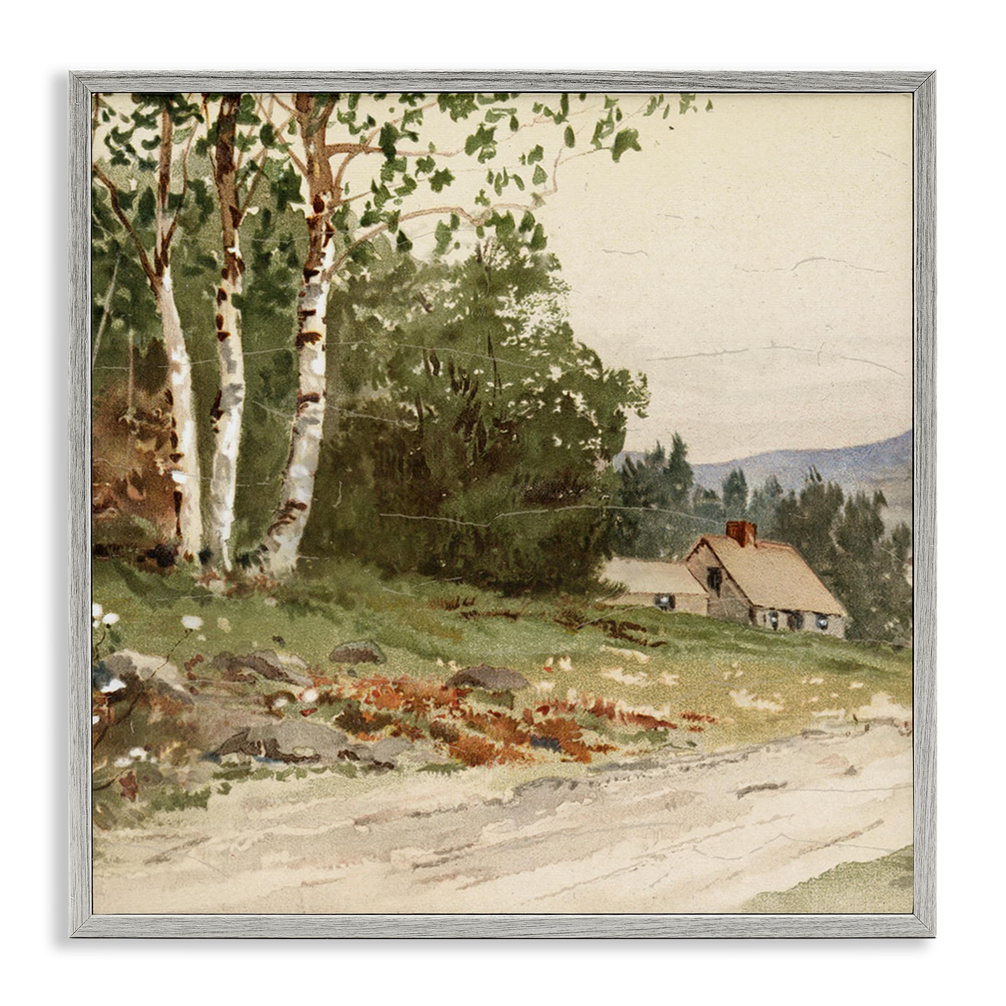 Stupell Industries Farmhouse Gray (Textured) Farm House Dirt Road Landscape, 24 X 24 Inch Framed Giclée Print
