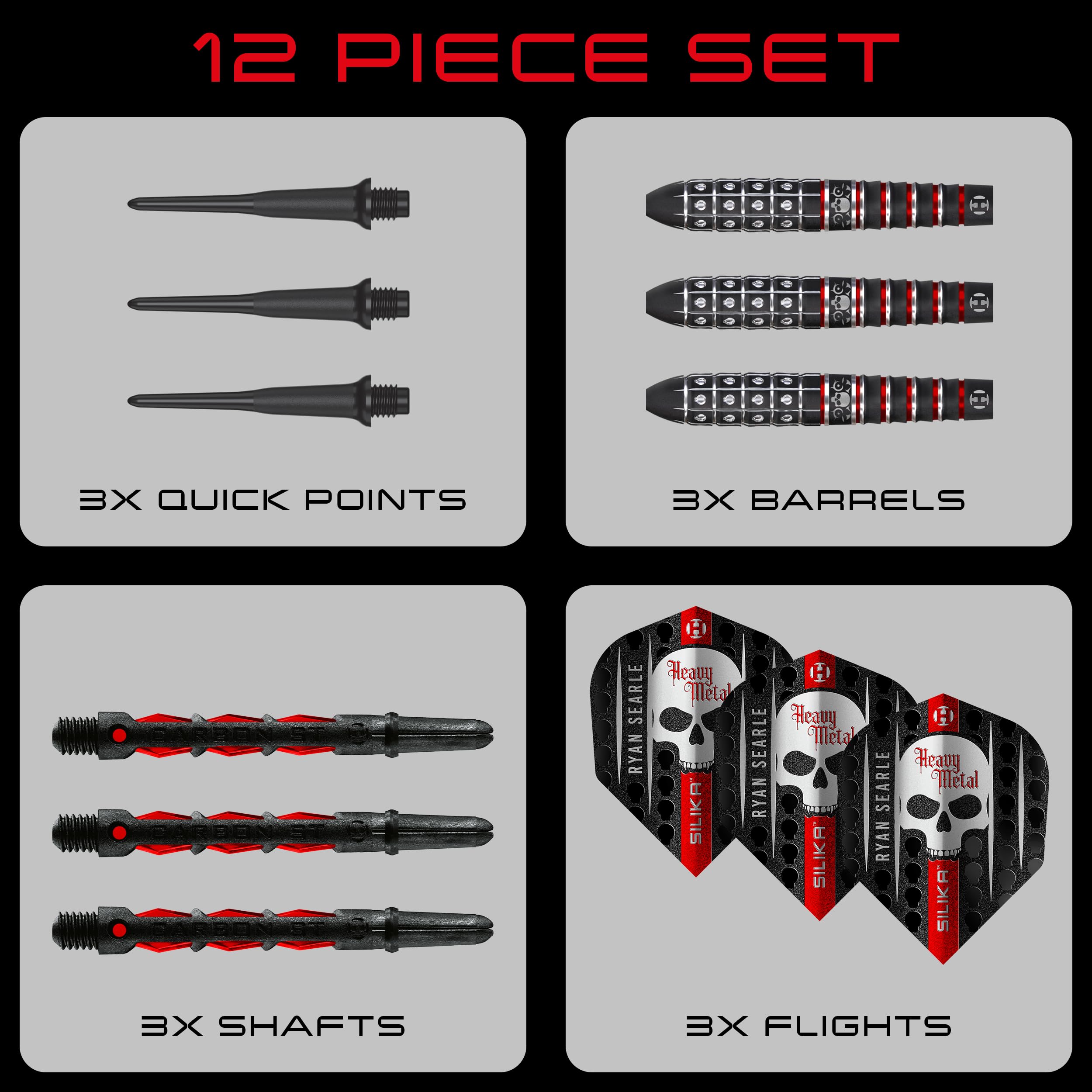 Harrows Juego de dardos Ryan Searle de 90% de tungsteno, serie 3 de puntas blandas, 18 g y 20 g, incluye cañas de carbono rojo y plumas de sílice, dardos profesionales de punta suave para dianas