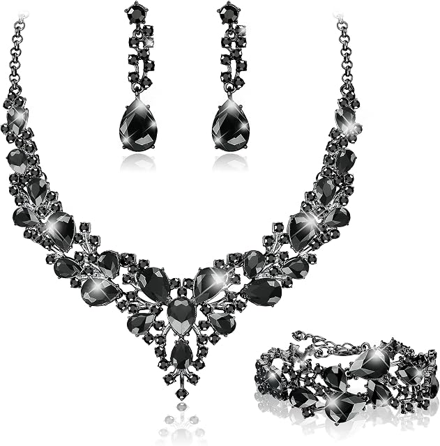 JeweBella Bridal Wedding Jewellery Set for Women Crystal Teardrop Cluster Statement Necklace Earrings and Bracelet Set Gifts Wedding Engagement Bridesmaid Costume Dress Prom Jewellery Sets