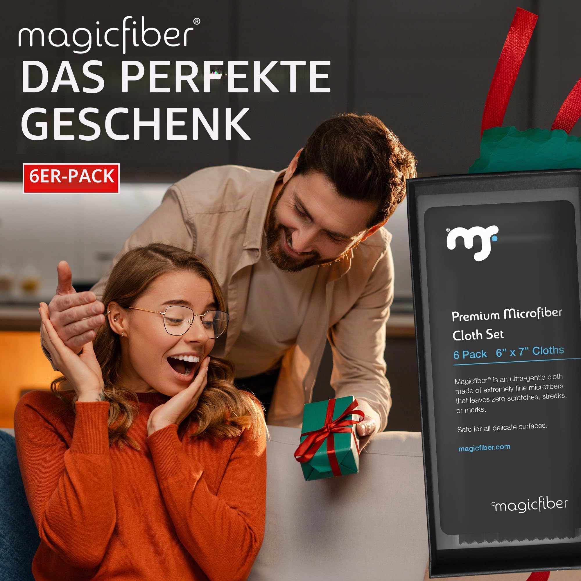 MagicFiber Mikrofaser-Reinigungstücher – für alle LCD-Bildschirme, Tablets, Objektive und andere empfindliche Oberflächen (5 Schwarze und 1 graues, 15,2 x 17,8 cm)