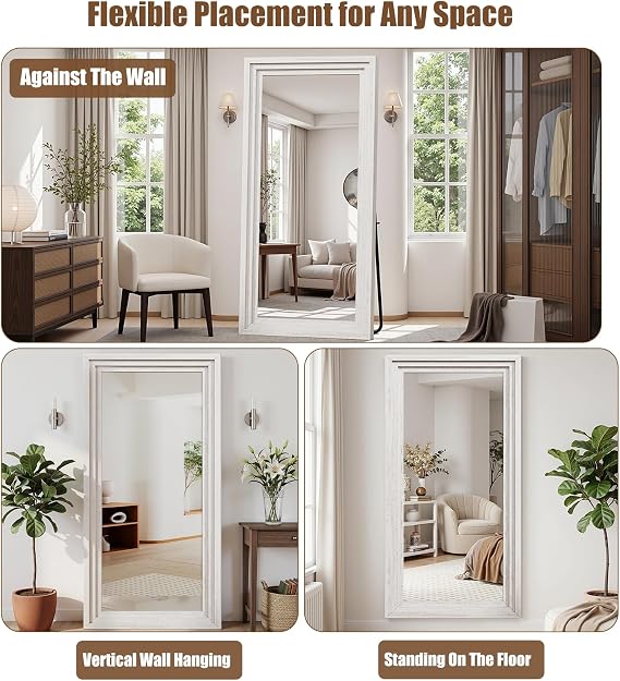 Full Length Mirror 71x30, Large Solid Wood Frame Floor Mirror, Leaning Floor Mirror, Stable Frame, Shatterproof Glass, Modern Classic Style for Bedroom, Living Room, Entryway