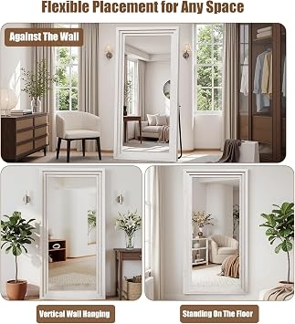 Full Length Mirror 71x30, Large Solid Wood Frame Floor Mirror, Leaning Floor Mirror, Stable Frame, Shatterproof Glass, Modern Classic Style for Bedroom, Living Room, Entryway