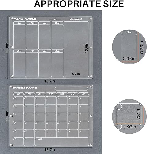 Miniatura 7 de Calendario acrílico magnético para nevera, 2 unidades, calendario acrílico transparente, tablas de planificación reutilizables de borrado en seco,