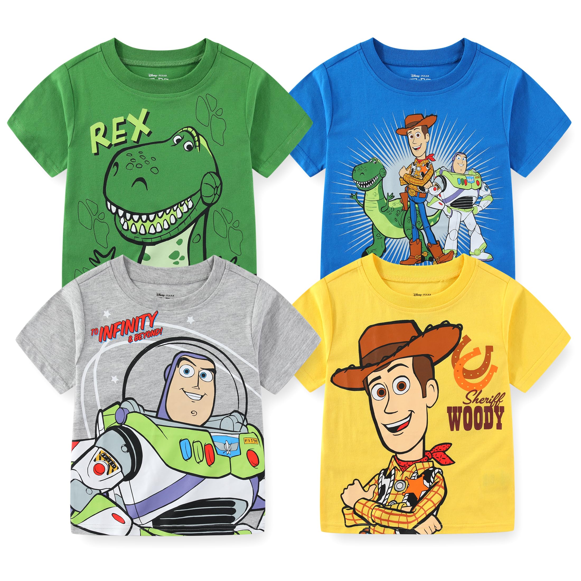 Disney Toy Story Woody, Buzz and Rex chłopięca koszulka z krótkim rękawem, 4-pak dla maluchów i małych dzieci