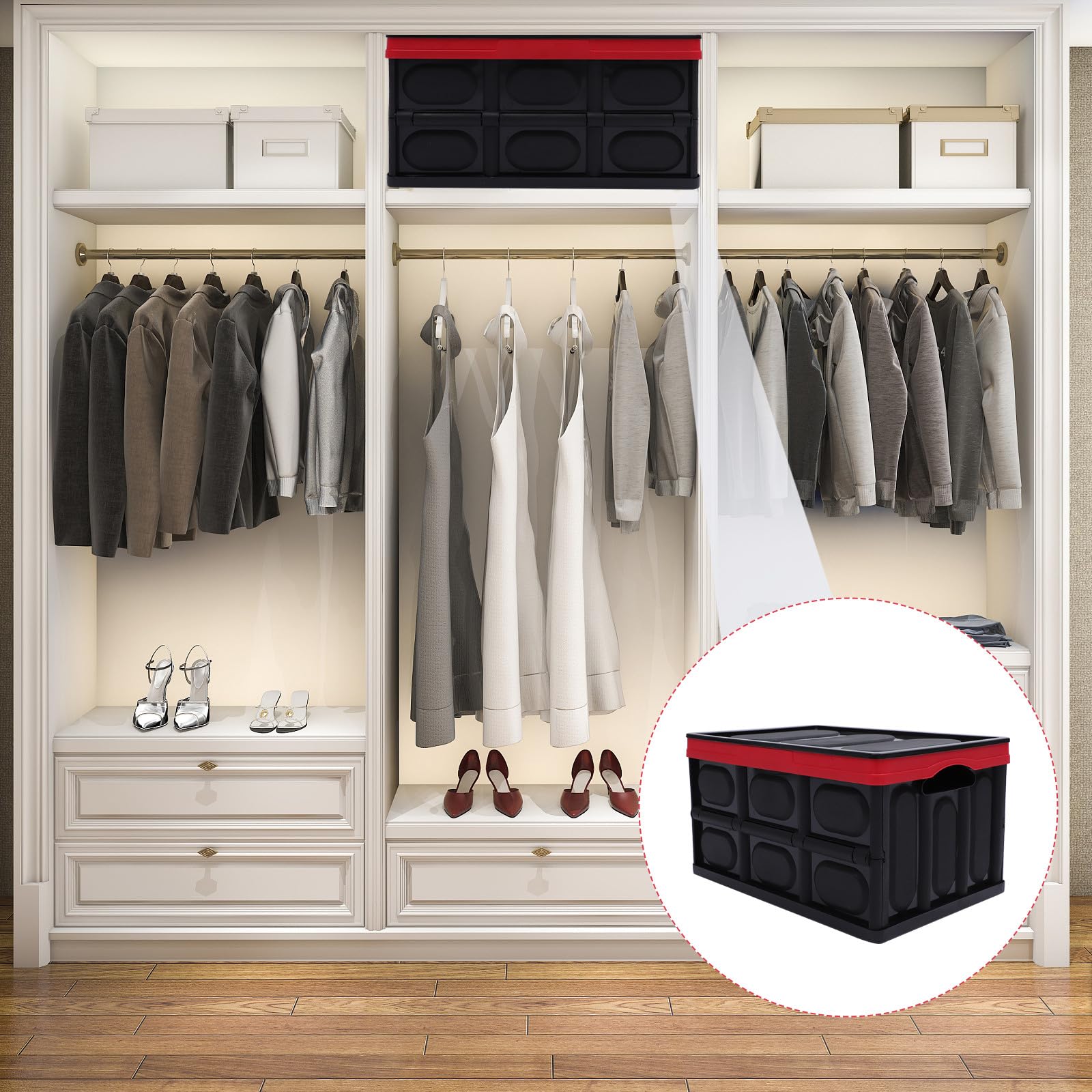 INOOMP Scatola Organizer Auto Pieghevole da 30l in Abs Rosso | Armadio e Bagagliaio, Struttura Multiuso, Contenitore per Abiti e Oggetti Vari, Formato Compatto