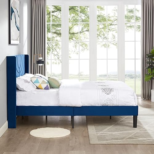 Miniatura 12 de VECELO Base de cama tapizada tamaño Queen con cabecera de tela, soporte de listones de madera, no necesita somier, base de colchón, fácil montaje,