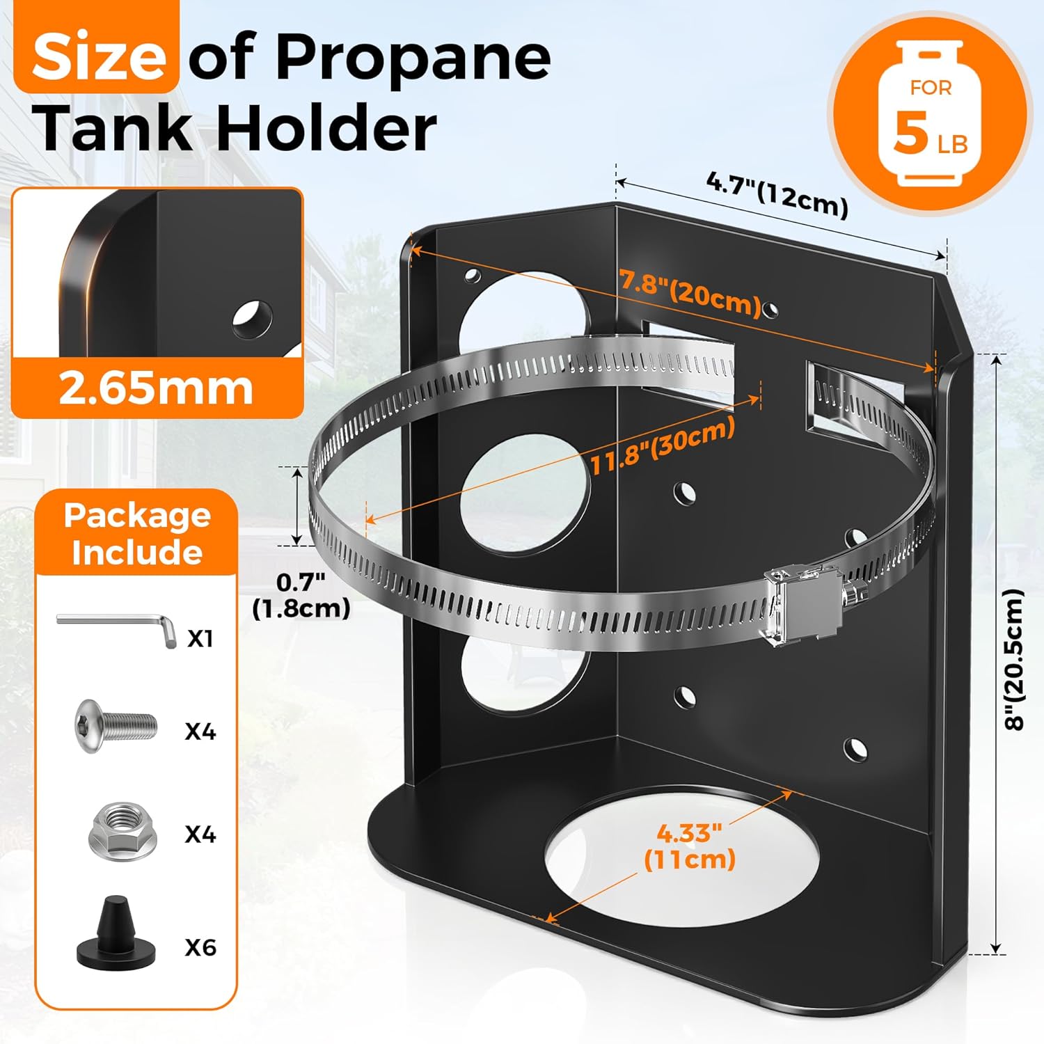 5LB Propane Tank Mounting Bracket Heavy Duty, Propane Tank Holder with Stainless Steel Strap & Rubber Inserts, for RV Trailer Truck Jeep Campervan Overland Vehicle Boat