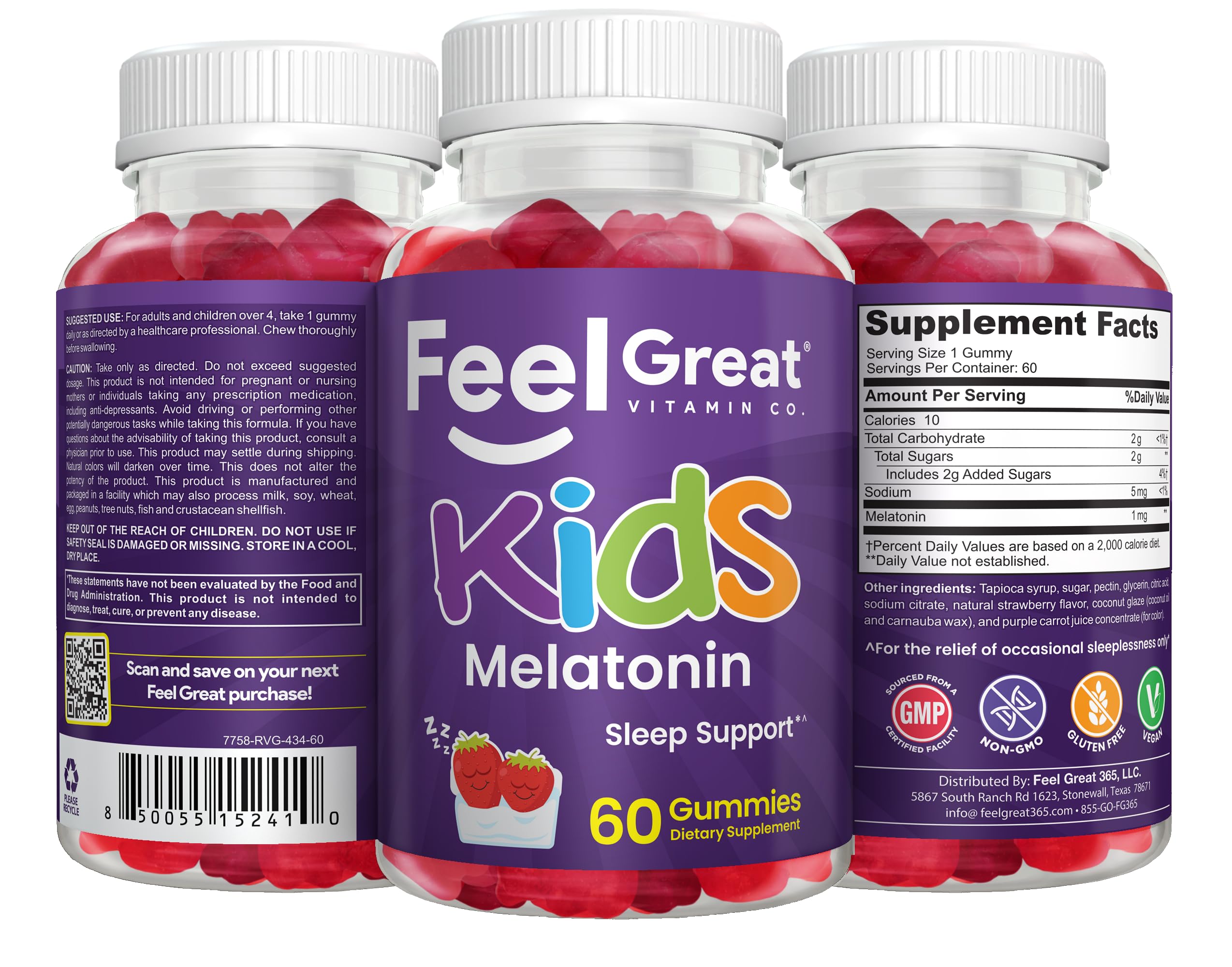 Feel Great Kids Melatonin Gummies, 1mg, Strawberry, Vegan, 60-Day — Amazon image 9