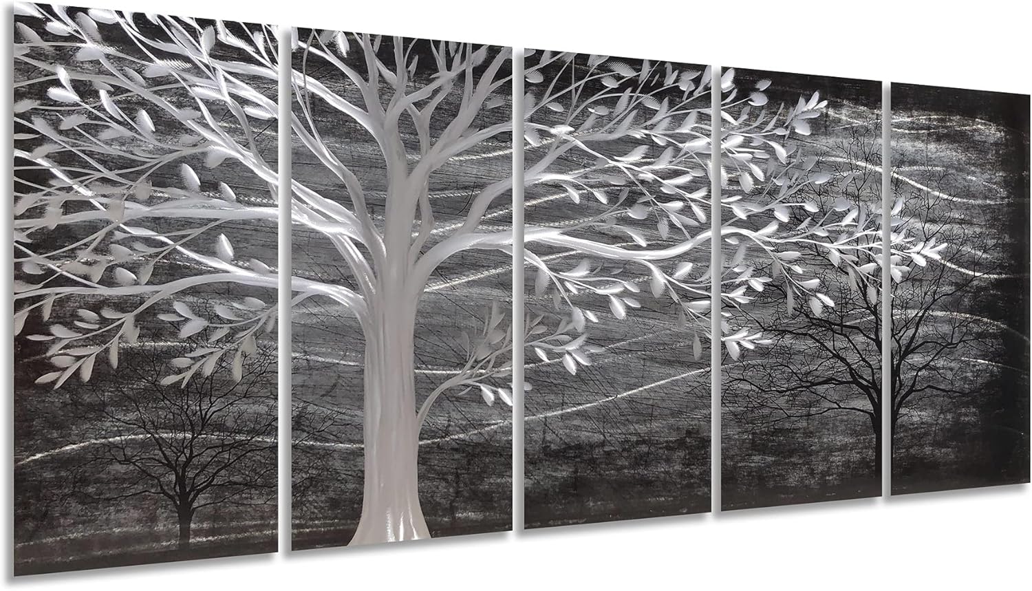 Yihui Arts Tree of Life Metal Wall Art Set - Handcrafted 3D Aluminum Sculpture, Silver Couples Artwork for Home Decor - Perfect Living Room, Bedroom, or Office Accent