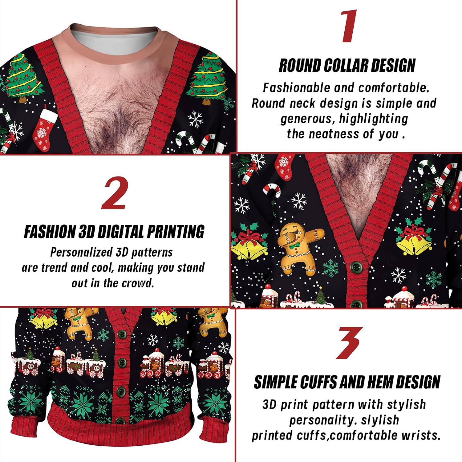Eciodci Unisex Christmas Ugly Sweatshirt 3D Christmas Tree Xmas Lights Print Pullover Long Sleeve Sweatshirts for Merry Party
