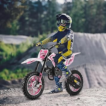 Kids Dirt Bike-50cc Dirt Bike for Kids, Mini Bike with 2-Stoke Ages 8-14, Gas Power Motocross, Off Road Mini Motorcycle, Pocket Motorbike with Dual Headlights Brakes & Rubber Handlebar Pink