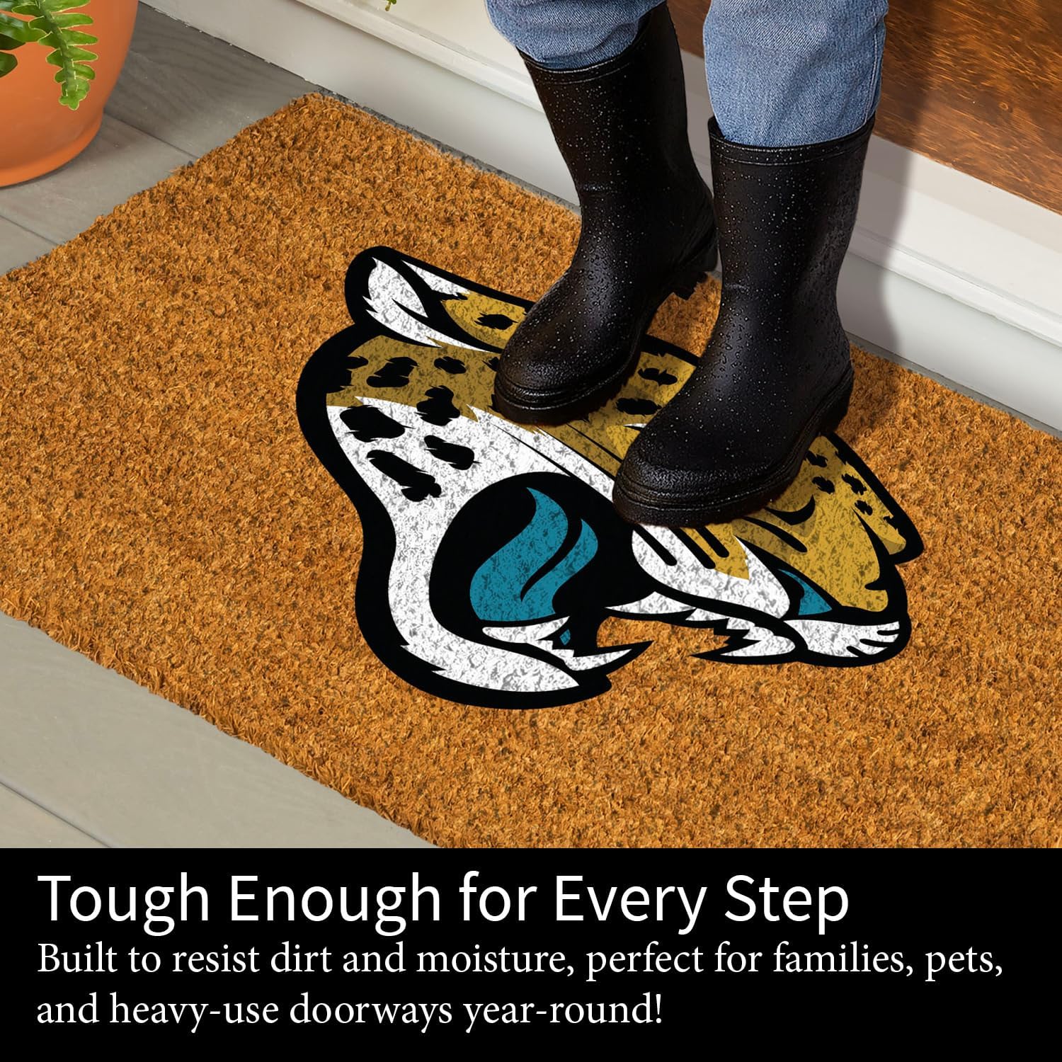 Team Sports America NFL Jacksonville Jaguars Coir Doormat, Official Full Color Team Logo, Extra Large Front Door Mat, Outdoor Indoor Entrance Rug, Non-Slip Welcome Mat for Porch Patio