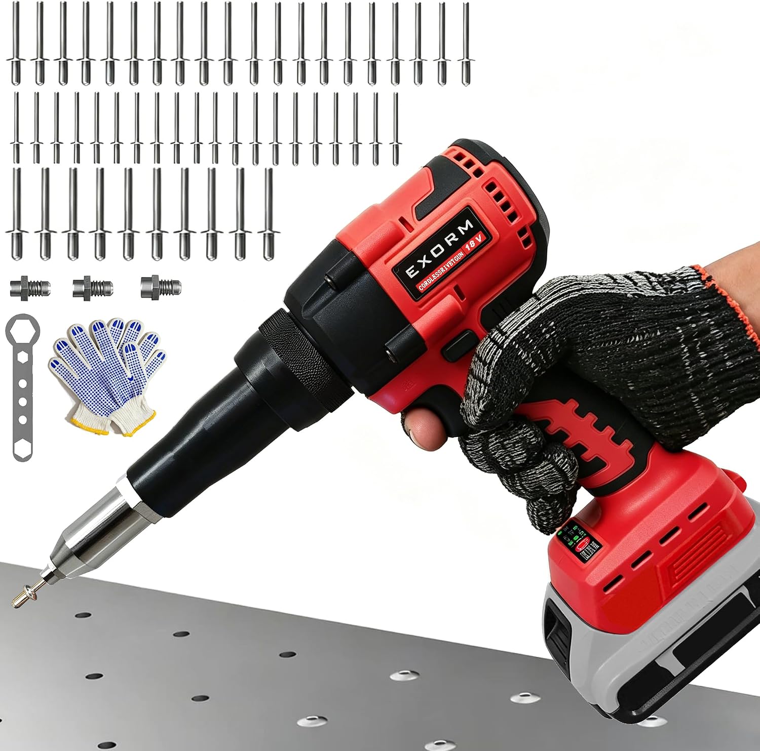 Upgraded Cordless Rivet Gun, Automatic Brushless Electric Rivet Tool for Milwaukee 18V Battery, High Torque Pop Rivet Gun Kit with 3 Nozzles & 50PCS 1/8" 5/32" 3/16"Aluminum Rivets,LED Light,Tool Only | Cordless, Brushless, High Torque, One-Touch Auto,LED Light, Heat Sinks