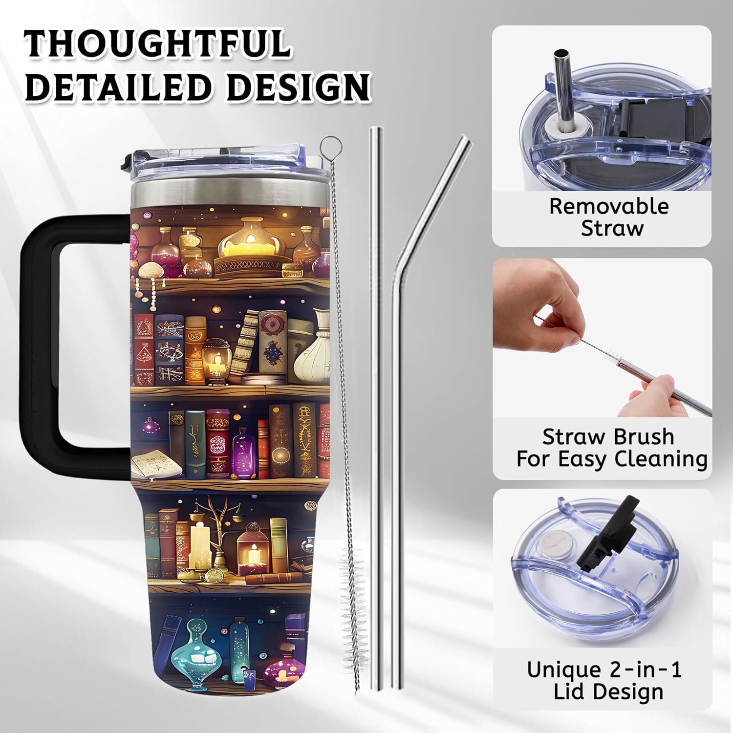 Book Lovers Gifts 30oz Tumbler with Handle and Straw, Book Tumbler for Friend, Bookish Gifts for Women Readers Librarian, Book Accessories Travel Mug, Birthday Valentines Day Gift for Her, 1 Pcs - Image 3