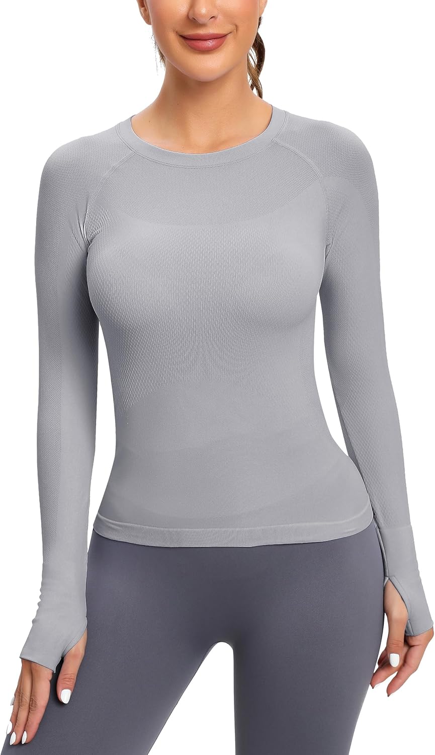MathCat Seamless Workout Shirts for Women, Long Sleeve Workout Tops for Women, Yoga Sports Athletic Gym Tops