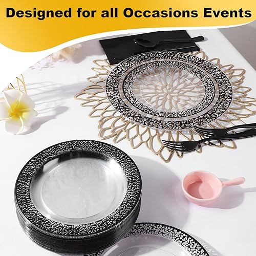 Miniatura 3 de Juego de 350 platos de plástico para boda, graduación, cumpleaños, día de la madre, enfermeras, fiesta, con servilletas, 50 patés, 50 platos de