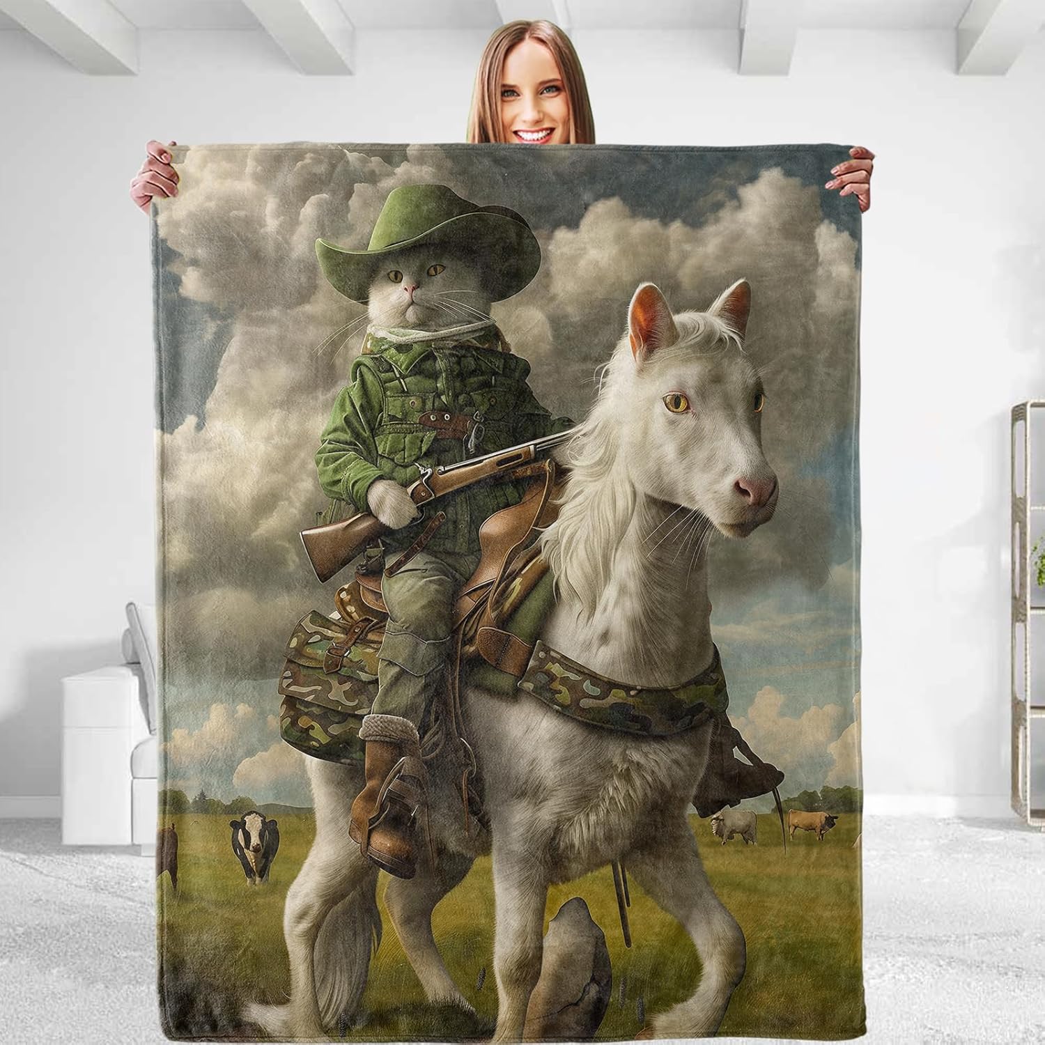 Funny Cat Throw Blanket - Soft Plush, Lightweight, Warm, Fuzzy Anti-Pilling Flannel Blanket for Couch, Bedroom, Travel, Bed- Comfy 50in×60in